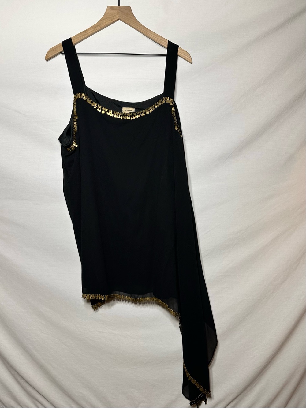 Black Chiffon Sequin-Trim Asymmetric Tank Top
